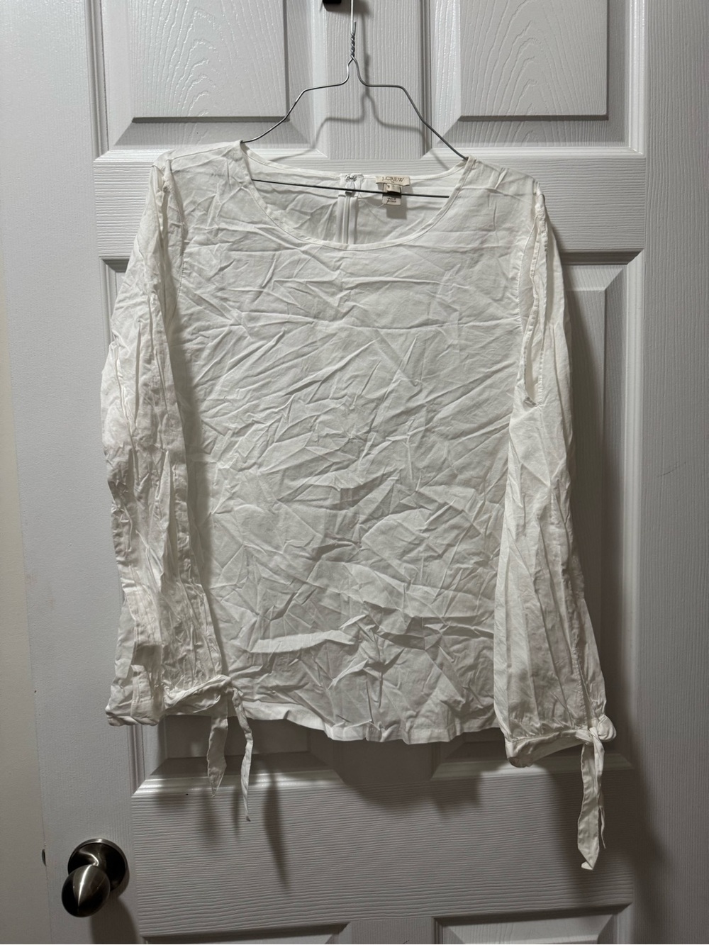 J. Crew White Lightweight Long-Sleeve Tie Cuff Blouse
